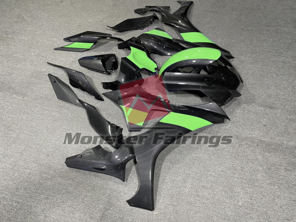 2020 - 2025 Yamaha R1 Carbon Fiber Style Green fairing set - ABS injection, custom painted by Monster Fairings