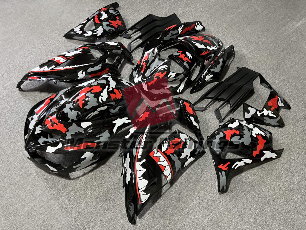 Kawasaki ZX14R custom ABS fairings 2012 - 2024 in Gloss Gray & Red Monster - durable replacement kit, Monster Fairings