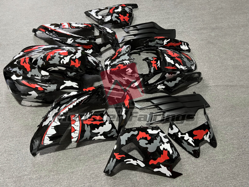 2012 - 2024 Kawasaki ZX14R Gloss Gray & Red Monster fairing set - ABS injection, custom painted by Monster Fairings