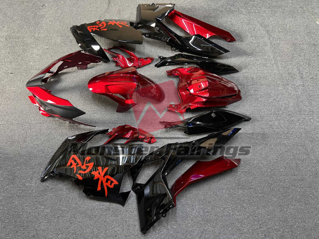 2018 - 2024 Kawasaki Ninja 400 Gloss Deep Red & Black fairing set - ABS injection, custom painted by Monster Fairings