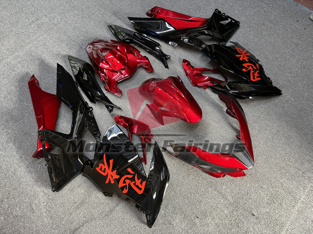Kawasaki Ninja 400 custom ABS fairings 2018 - 2024 in Gloss Deep Red & Black - durable replacement kit, Monster Fairings