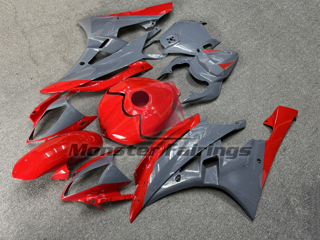 Gloss Nardo Gray and Red ABS fairings for Yamaha R6 2006 - 2007 - premium OEM fit kit by Monster Fairings