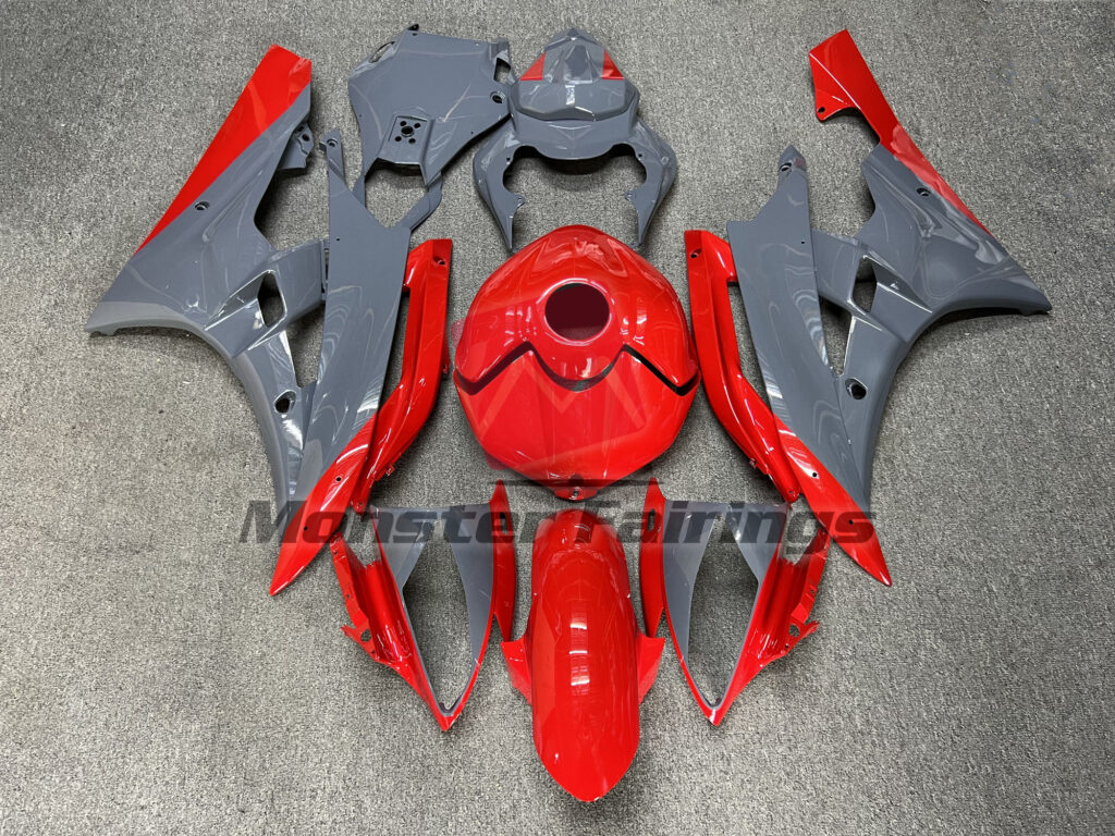 Yamaha R6 2006 - 2007 Gloss Nardo Gray and Red ABS fairings - custom motorcycle bodywork kit by Monster Fairings