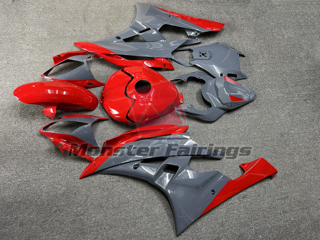 2006 - 2007 Yamaha R6 Gloss Nardo Gray and Red fairing set - ABS injection, custom painted by Monster Fairings