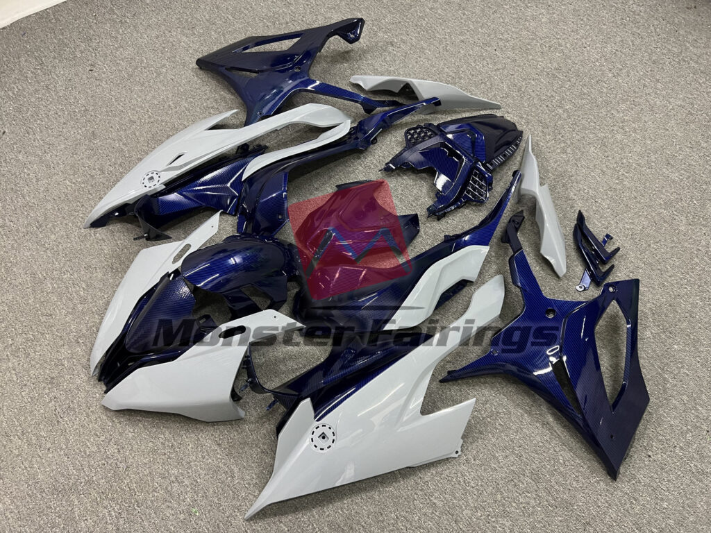 BMW S1000RR custom ABS fairings 2019 - 2022 in Gloss Nardo Gray Blue Carbon Fiber Style - durable replacement kit, Monster Fairings