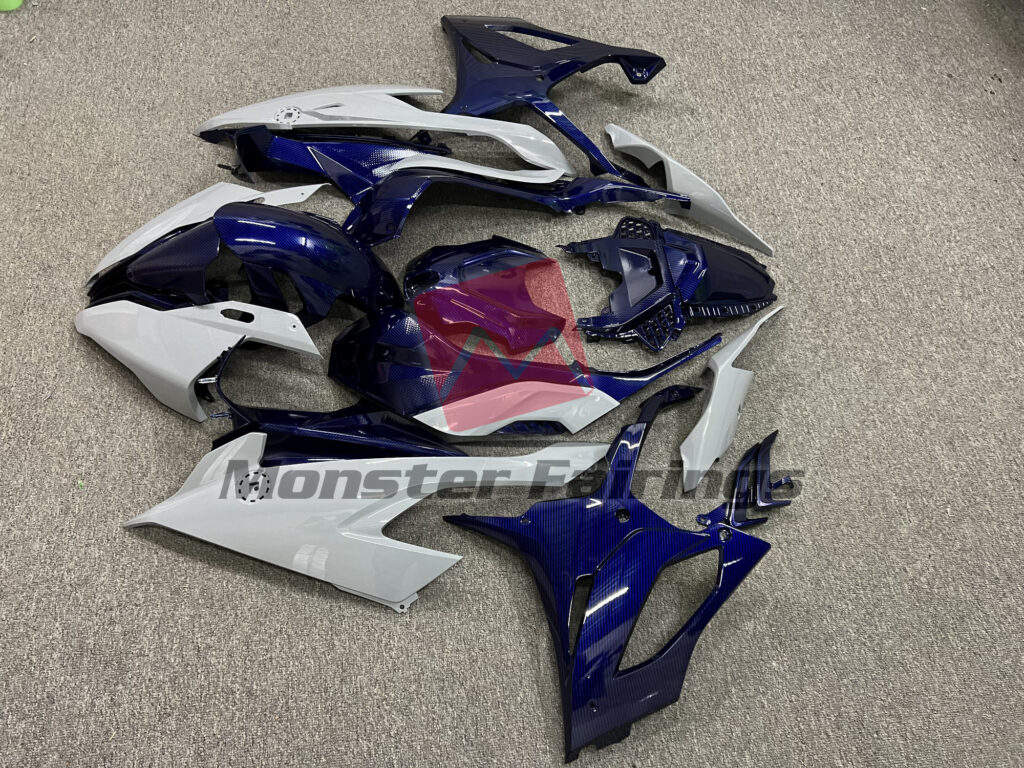 2019 - 2022 BMW S1000RR Gloss Nardo Gray Blue Carbon Fiber Style fairing set - ABS injection, custom painted by Monster Fairings