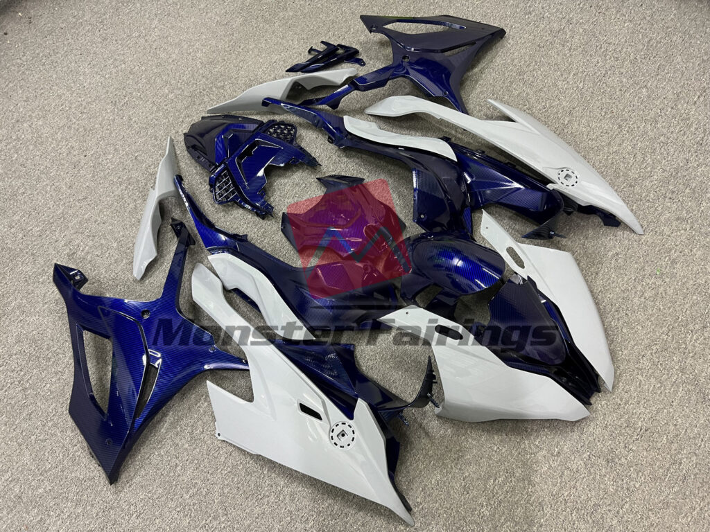 Gloss Nardo Gray Blue Carbon Fiber Style ABS fairings for BMW S1000RR 2019 - 2022 - premium OEM fit kit by Monster Fairings