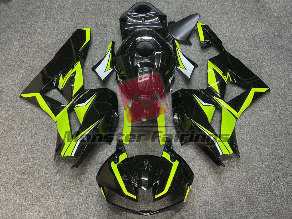 Honda CBR600RR 2013 - 2025 Gloss Lime Green Black ABS fairings - custom motorcycle bodywork kit by Monster Fairings