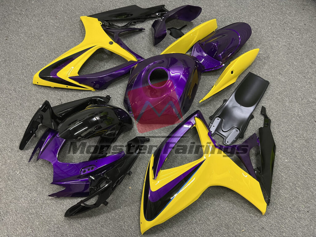 Suzuki GSXR custom ABS fairings 2006 - 2007 in Gloss Purple Yellow - durable replacement kit, Monster Fairings