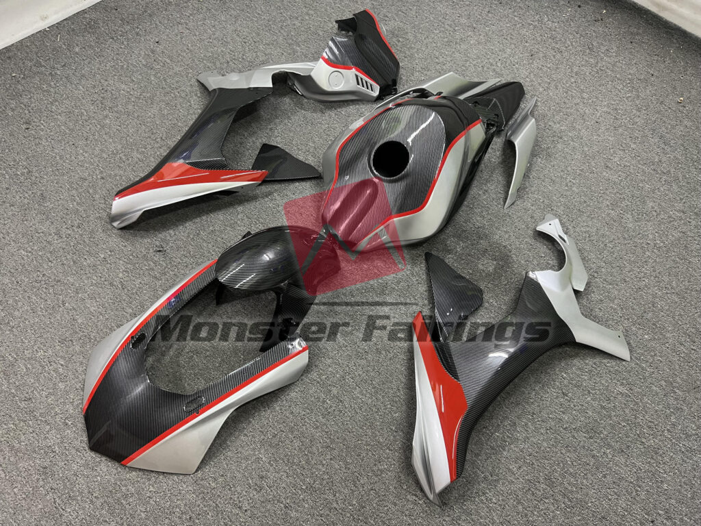 Yamaha R1 custom ABS fairings 2015 - 2019 in Carbon Fiber Style Nardo Gray & Red - durable replacement kit, Monster Fairings
