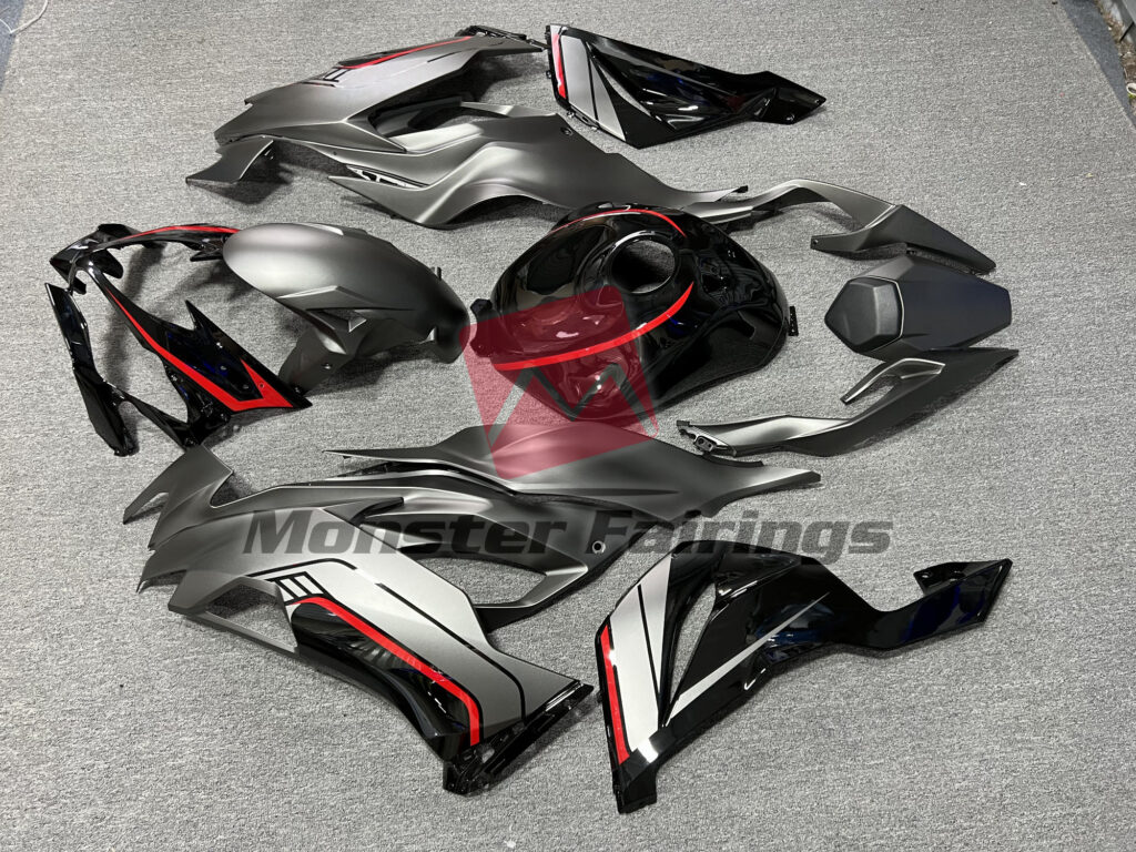 2019 - 2023 Kawasaki ZX6R Matte Steel Gray and Black fairing set - ABS injection, custom painted by Monster Fairings