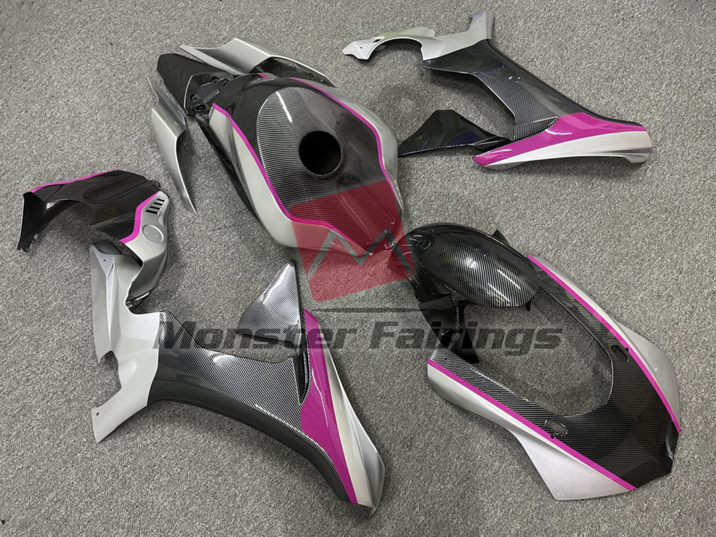 Carbon Fiber Style Nardo Gray & Pink ABS fairings for Yamaha R1 2015 - 2019 - premium OEM fit kit by Monster Fairings