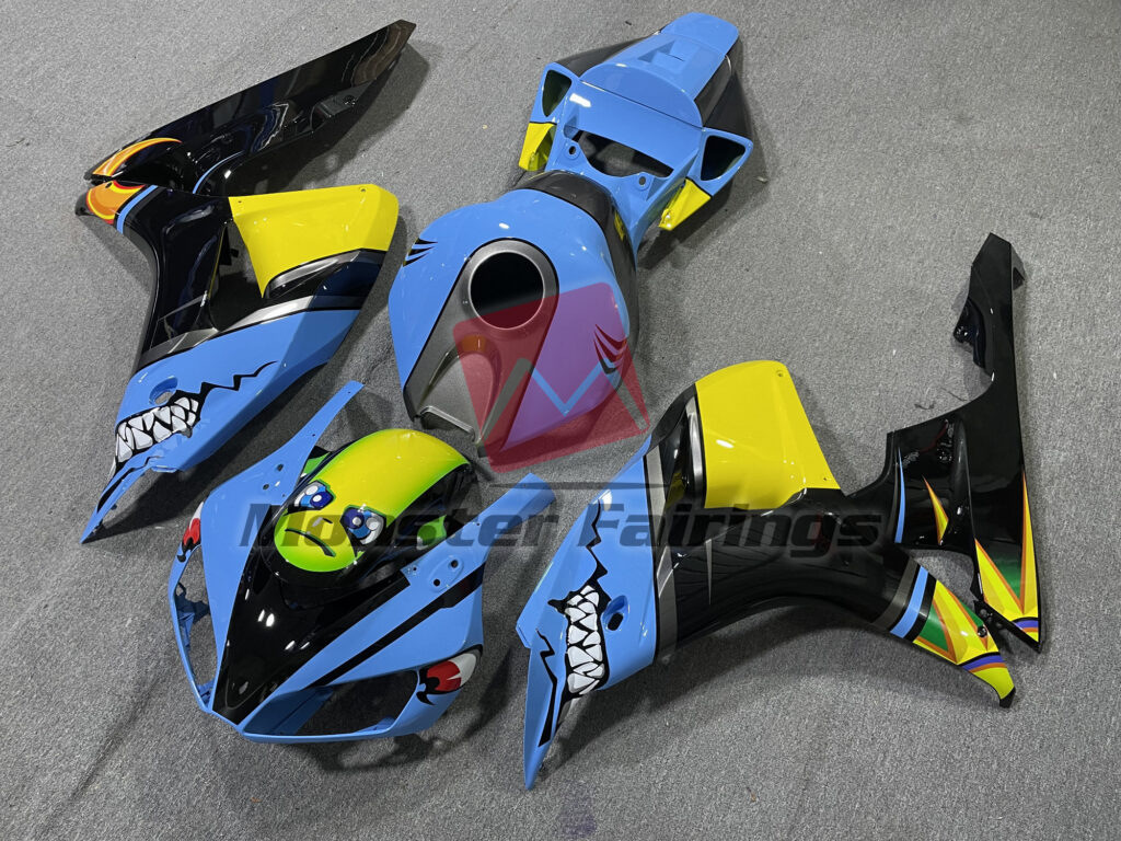Honda CBR1000RR custom ABS fairings 2006 - 2007 in Gloss Light Blue & Black Shark - durable replacement kit, Monster Fairings