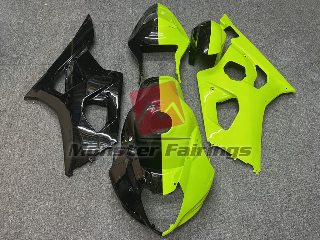 Suzuki GSXR 1000 2003 - 2004 Gloss Lime Green & Black Split ABS fairings - custom motorcycle bodywork kit by Monster Fairings
