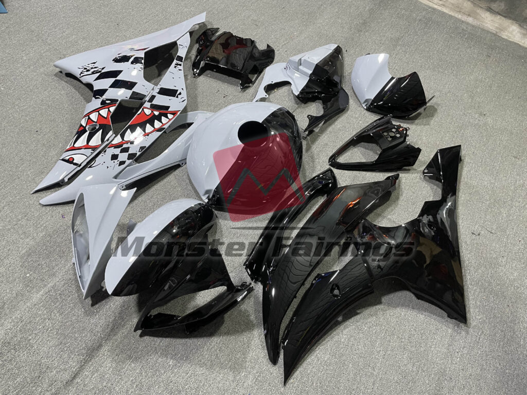 Yamaha R6 custom ABS fairings 2008 - 2016 in Gloss Black & Nardo Gray Shark Split - durable replacement kit, Monster Fairings