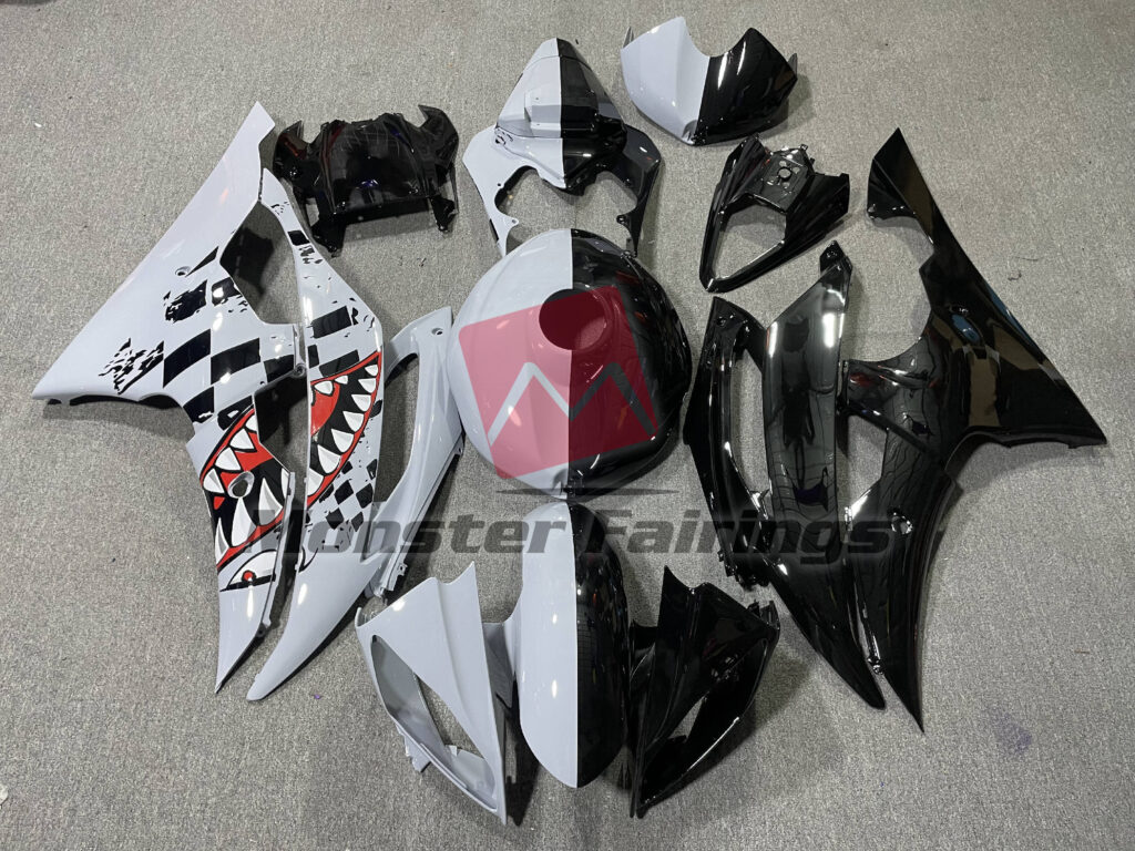 Yamaha R6 2008 - 2016 Gloss Black & Nardo Gray Shark Split ABS fairings - custom motorcycle bodywork kit by Monster Fairings
