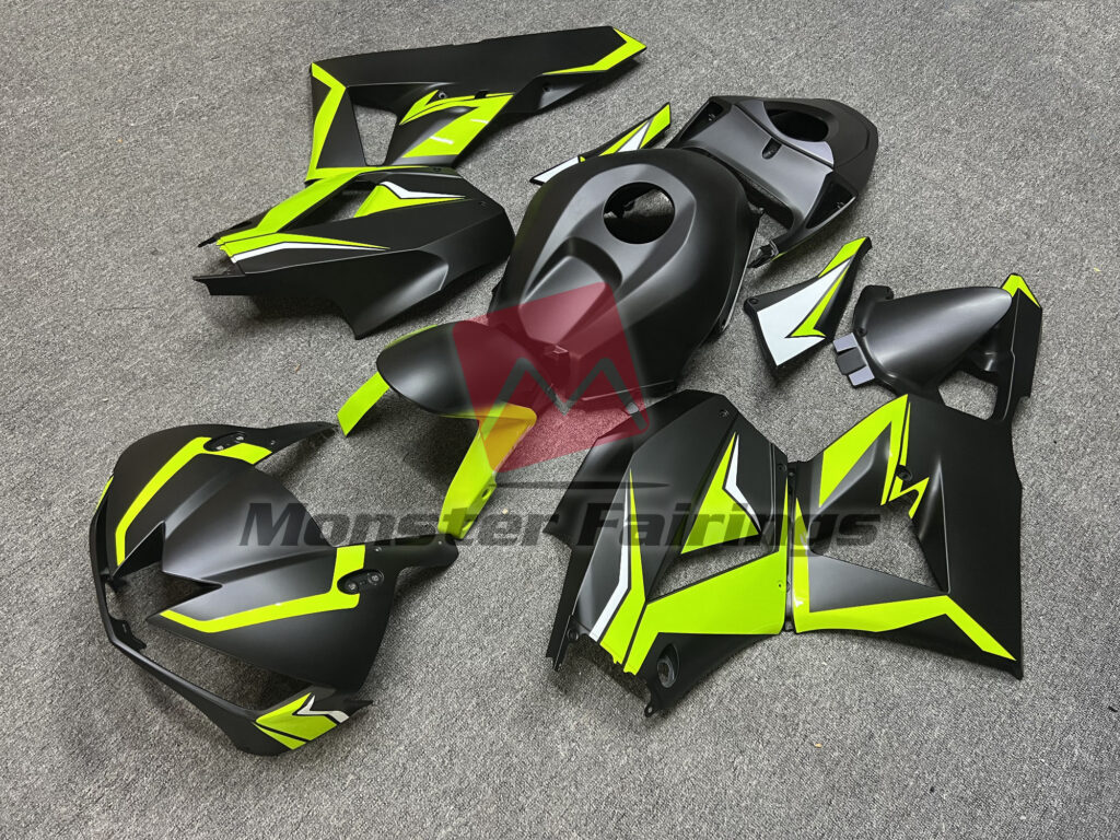 Honda CBR600RR custom ABS fairings 2013 - 2025 in Matte Black Lime Green - durable replacement kit, Monster Fairings
