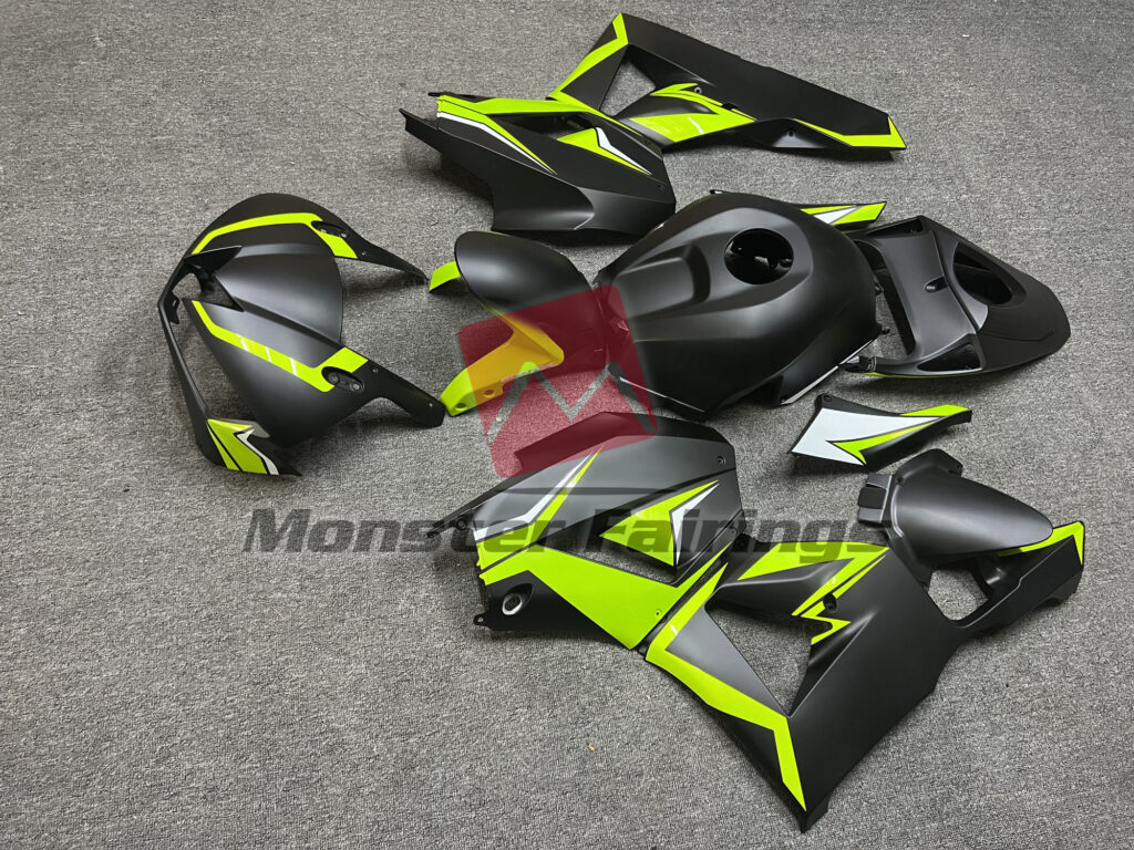 2013 - 2025 Honda CBR600RR Matte Black Lime Green fairing set - ABS injection, custom painted by Monster Fairings