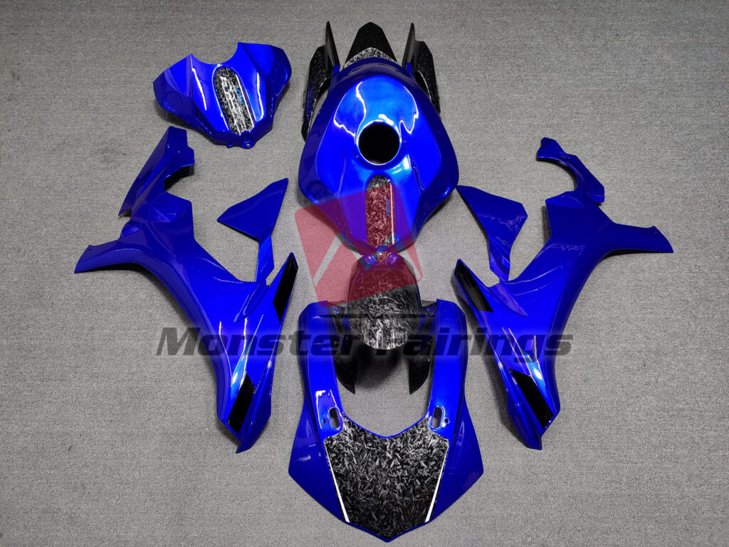 Yamaha R1 2015 - 2019 Gloss Blue Forged Carbon Fiber Style ABS fairings - custom motorcycle bodywork kit by Monster Fairings