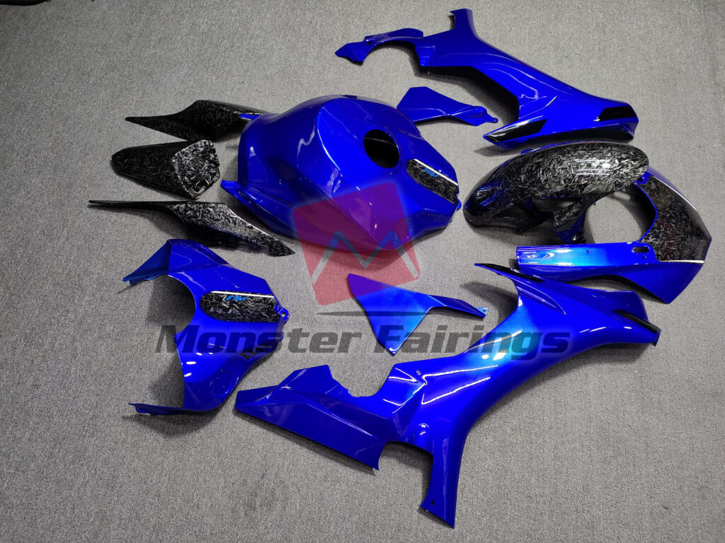 2015 - 2019 Yamaha R1 Gloss Blue Forged Carbon Fiber Style fairing set - ABS injection, custom painted by Monster Fairings