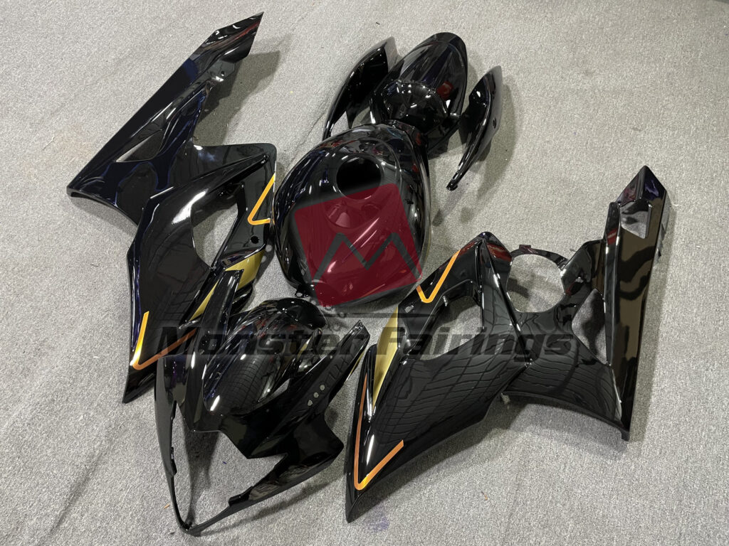 Suzuki GSXR custom ABS fairings 2005 - 2006 in Gloss Black Gold - durable replacement kit, Monster Fairings
