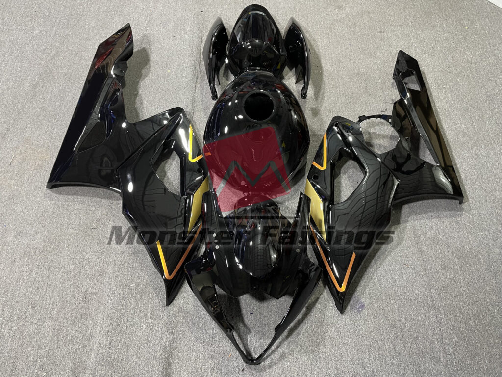 Suzuki GSXR 1000 2005 - 2006 Gloss Black Gold ABS fairings - custom motorcycle bodywork kit by Monster Fairings