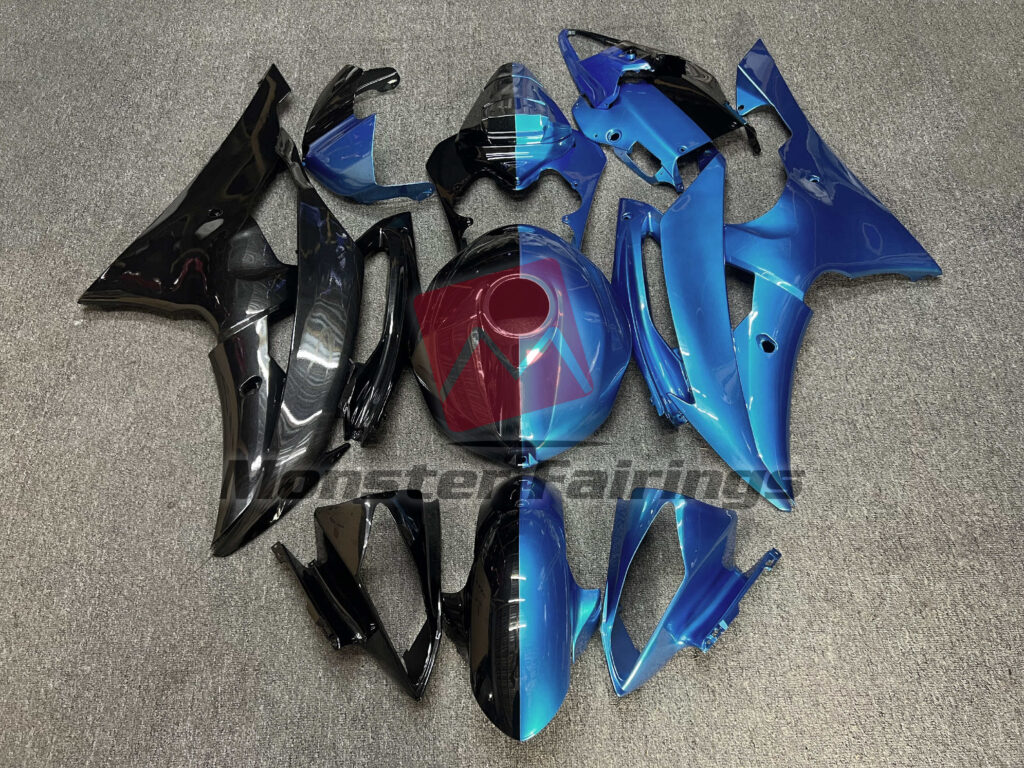 Yamaha R6 2008 - 2016 Gloss Blue Black Split ABS fairings - custom motorcycle bodywork kit by Monster Fairings