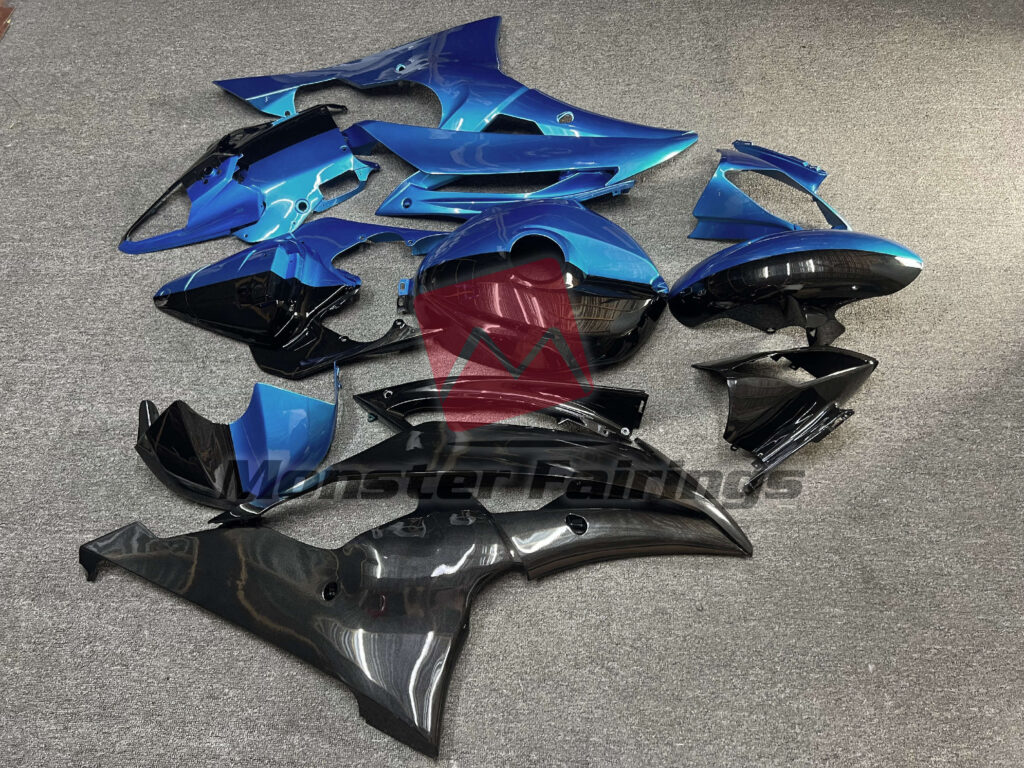 2008 - 2016 Yamaha R6 Gloss Blue Black Split fairing set - ABS injection, custom painted by Monster Fairings