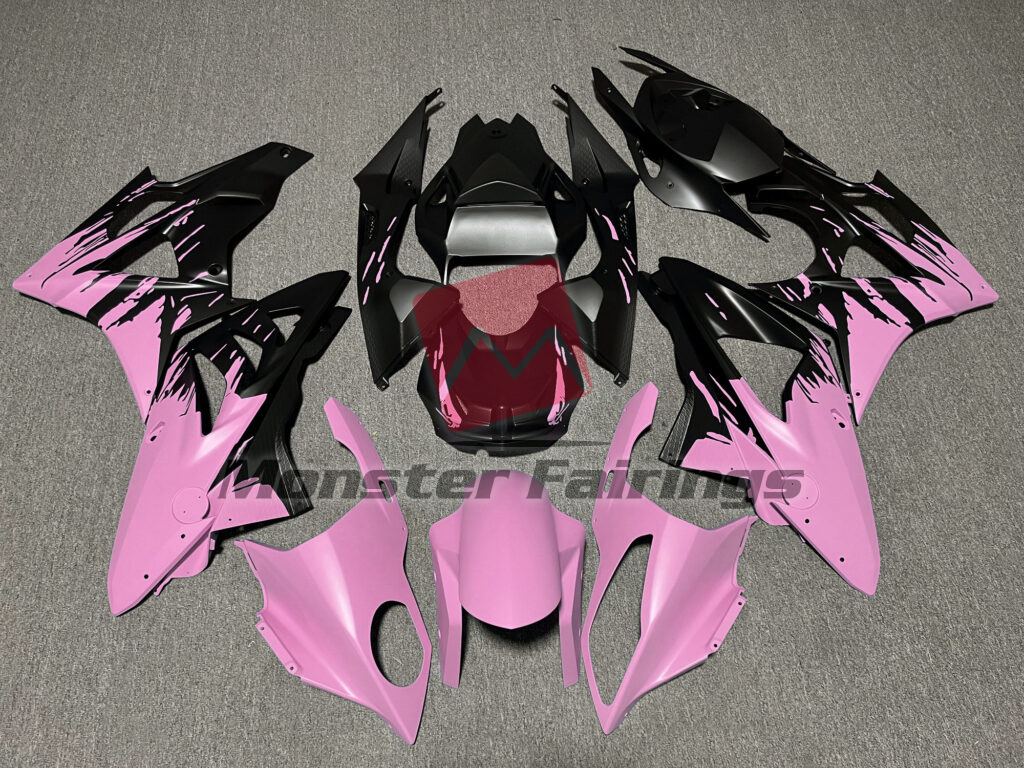 BMW S1000RR 2009 - 2014 Matte Black & Pink Splash ABS fairings - custom motorcycle bodywork kit by Monster Fairings