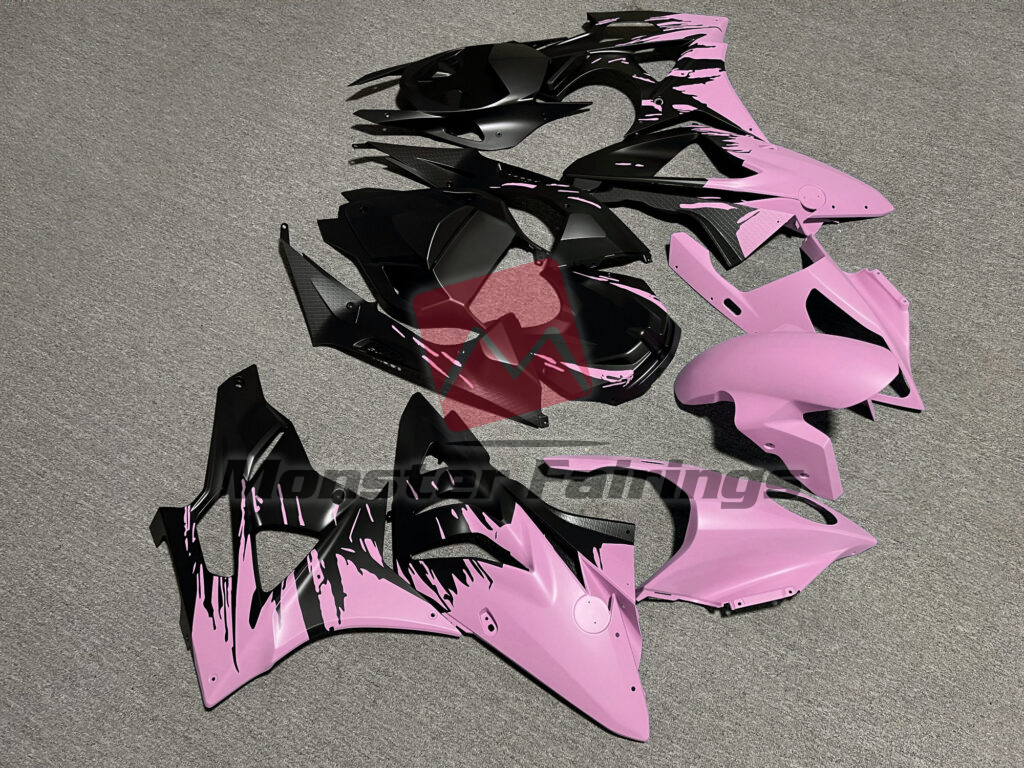2009 - 2014 BMW S1000RR Matte Black & Pink Splash fairing set - ABS injection, custom painted by Monster Fairings