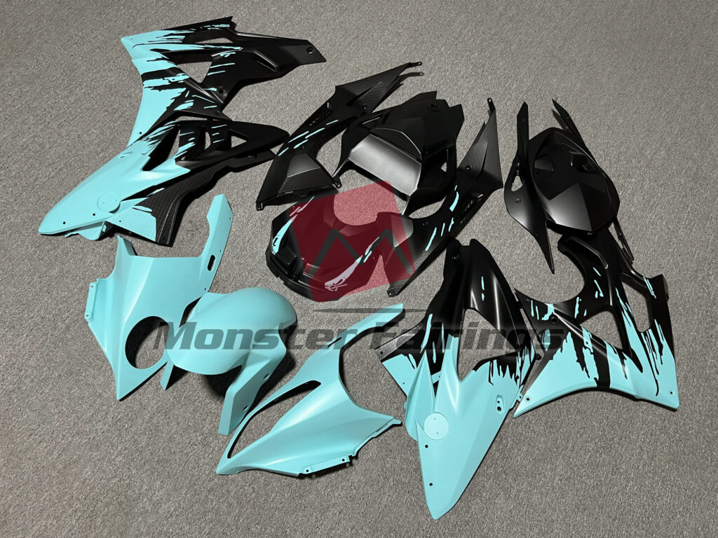 Matte Black & Baby Blue Splash ABS fairings for BMW S1000RR 2009 - 2014 - premium OEM fit kit by Monster Fairings