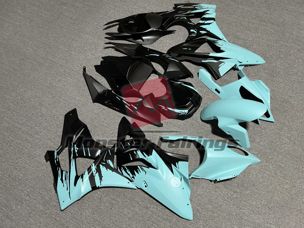 2009 - 2014 BMW S1000RR Matte Black & Baby Blue Splash fairing set - ABS injection, custom painted by Monster Fairings