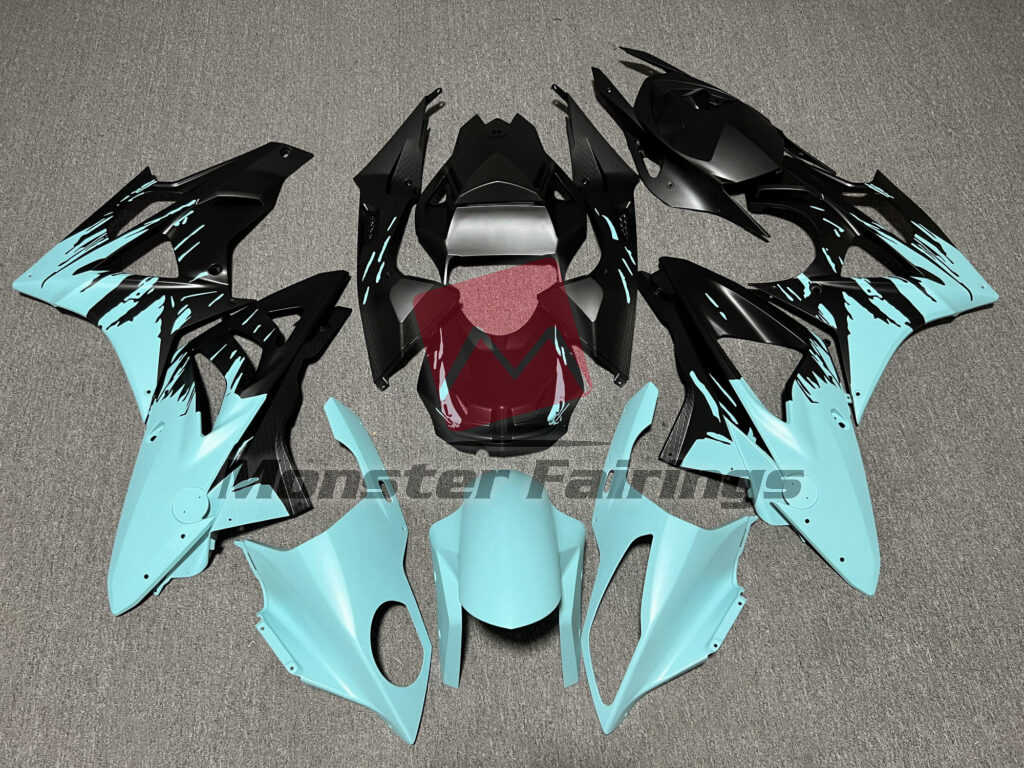 BMW S1000RR 2009 - 2014 Matte Black & Baby Blue Splash ABS fairings - custom motorcycle bodywork kit by Monster Fairings