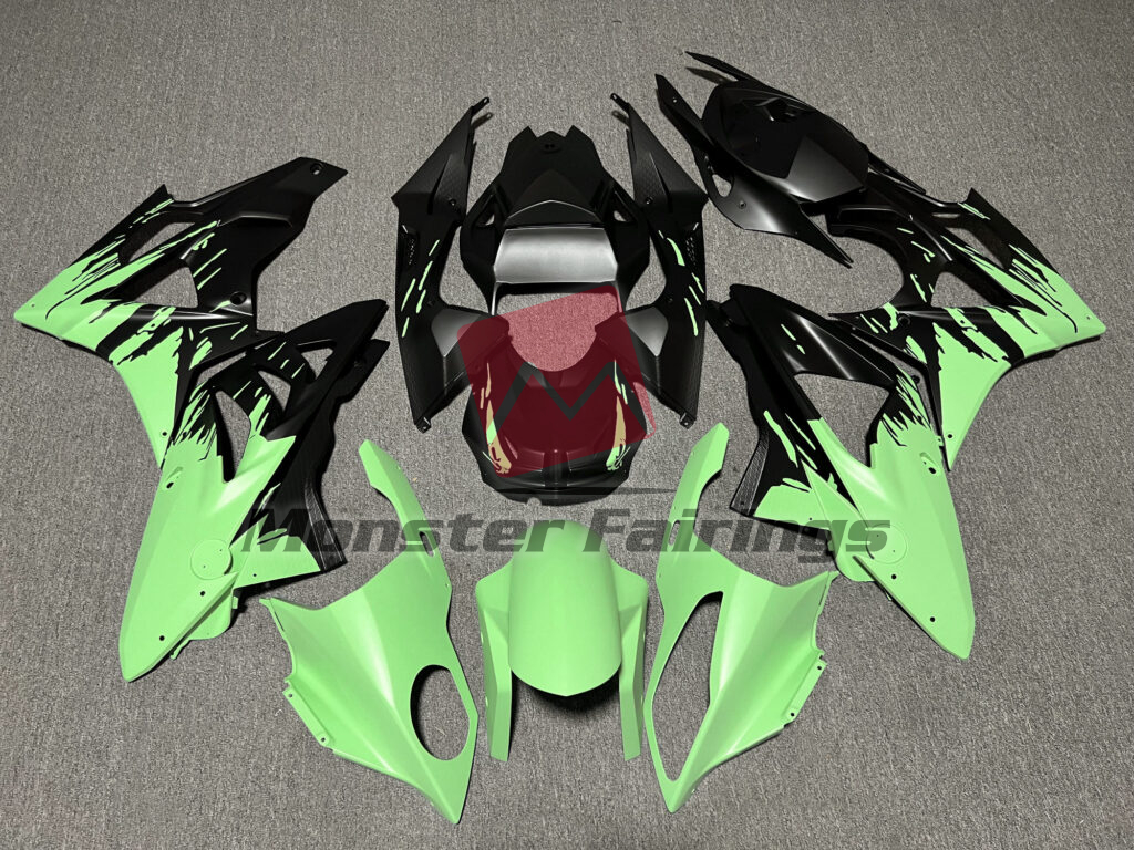 BMW S1000RR 2009 - 2014 Matte Black & Green Splash ABS fairings - custom motorcycle bodywork kit by Monster Fairings