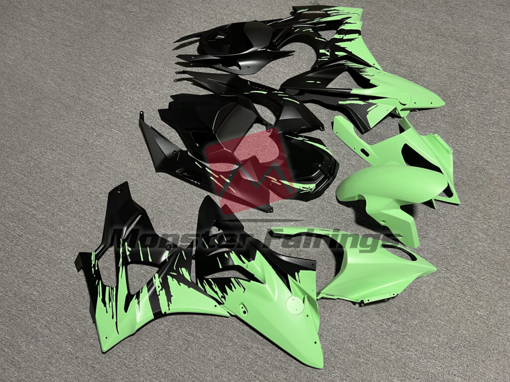 2009 - 2014 BMW S1000RR Matte Black & Green Splash fairing set - ABS injection, custom painted by Monster Fairings
