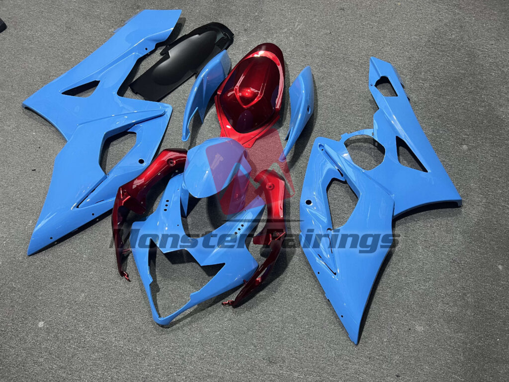 Suzuki GSXR custom ABS fairings 2005 - 2006 in Sky Blue Candy Red - durable replacement kit, Monster Fairings