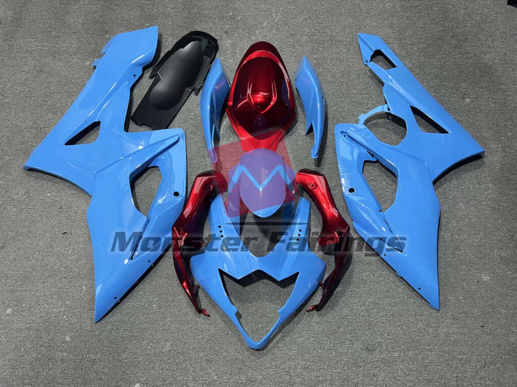 Suzuki GSXR 1000 2005 - 2006 Sky Blue Candy Red ABS fairings - custom motorcycle bodywork kit by Monster Fairings