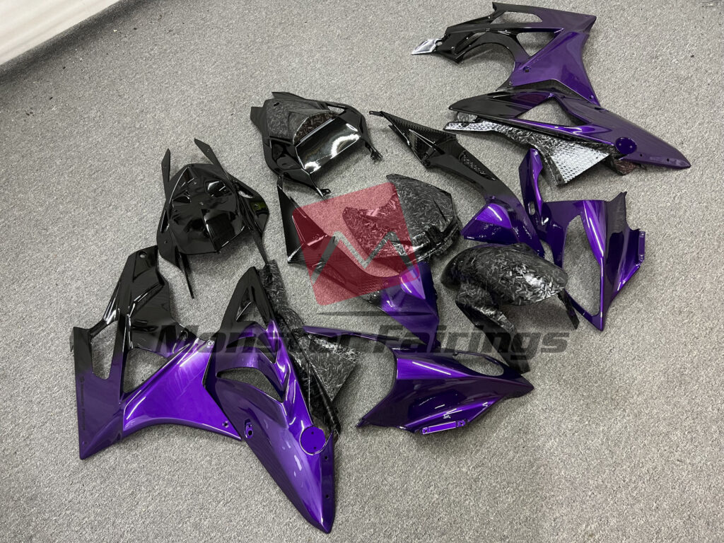 BMW S1000RR custom ABS fairings 2009 - 2014 in Gloss Purple & Black Gradient Forged Carbon Fiber - durable replacement kit, Monster Fairings