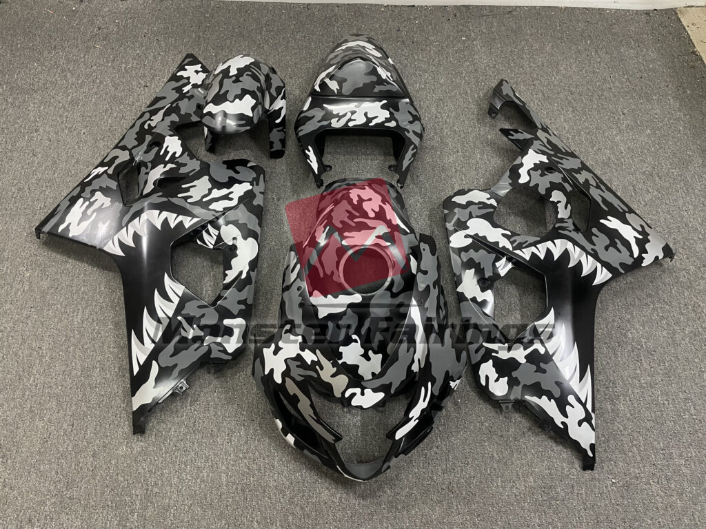 Suzuki GSXR 600 - 750 2004 - 2005 Gray Camo Shark ABS fairings - custom motorcycle bodywork kit by Monster Fairings