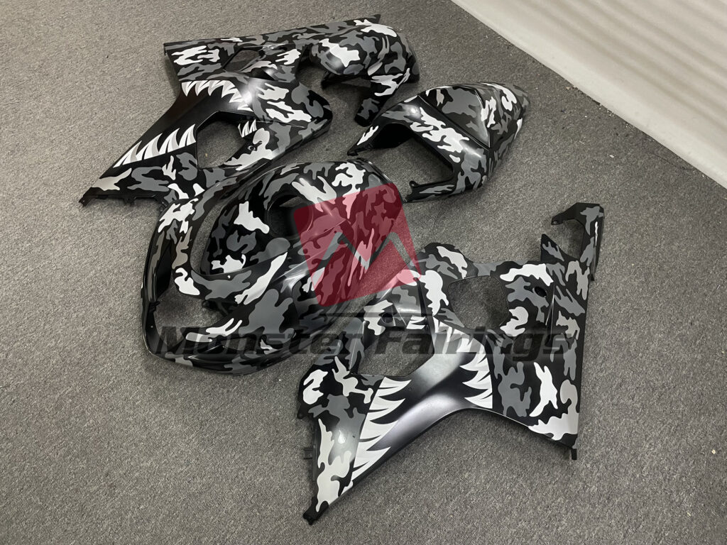 Suzuki GSXR custom ABS fairings 2004 - 2005 in Gray Camo Shark - durable replacement kit, Monster Fairings