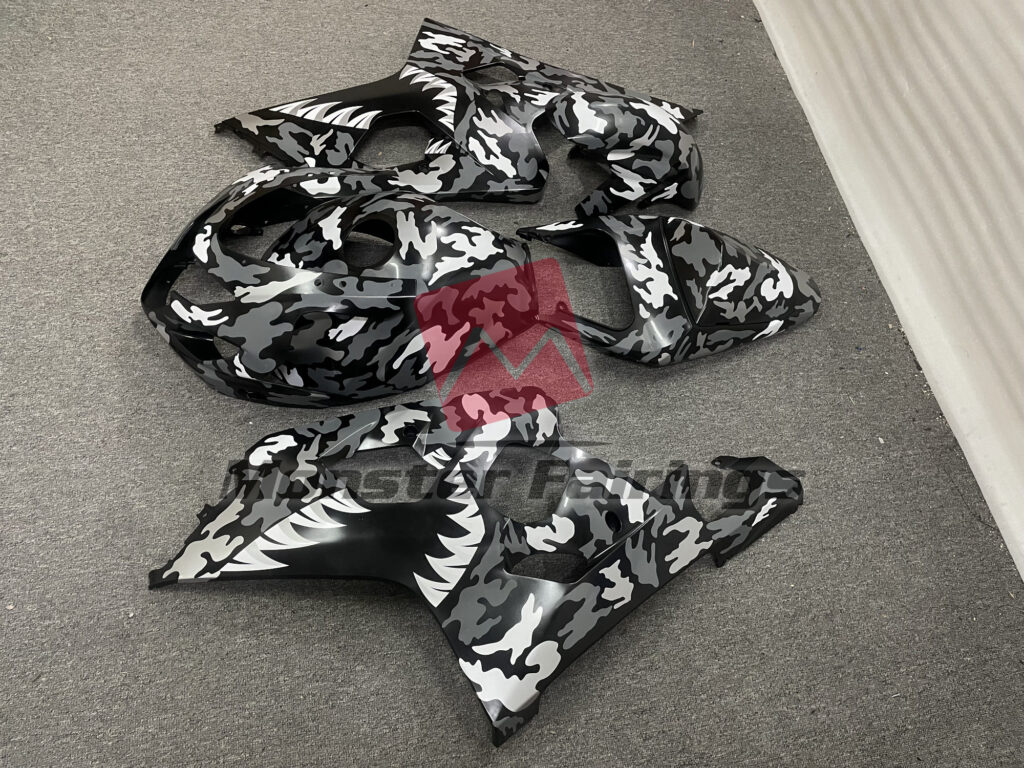 2004 - 2005 Suzuki GSXR Gray Camo Shark fairing set - ABS injection, custom painted by Monster Fairings