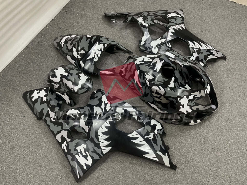 Gray Camo Shark ABS fairings for Suzuki GSXR 600 - 750 2004 - 2005 - premium OEM fit kit by Monster Fairings