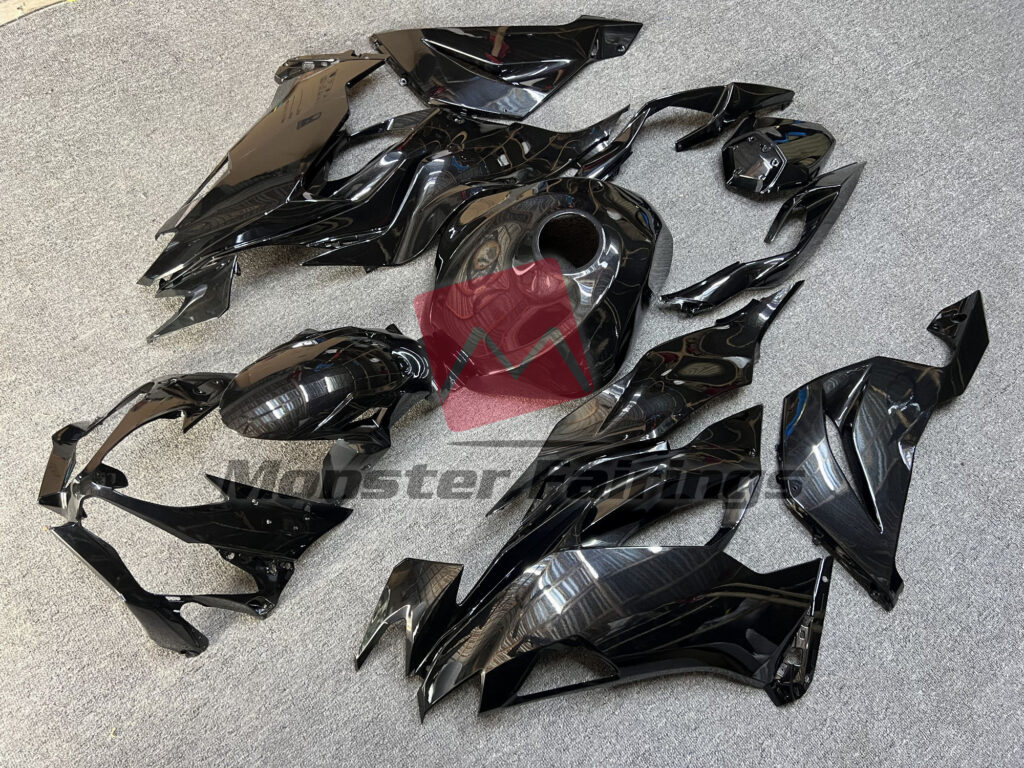 Kawasaki ZX6R custom ABS fairings 2019 - 2023 in Gloss Metallic Black - durable replacement kit, Monster Fairings