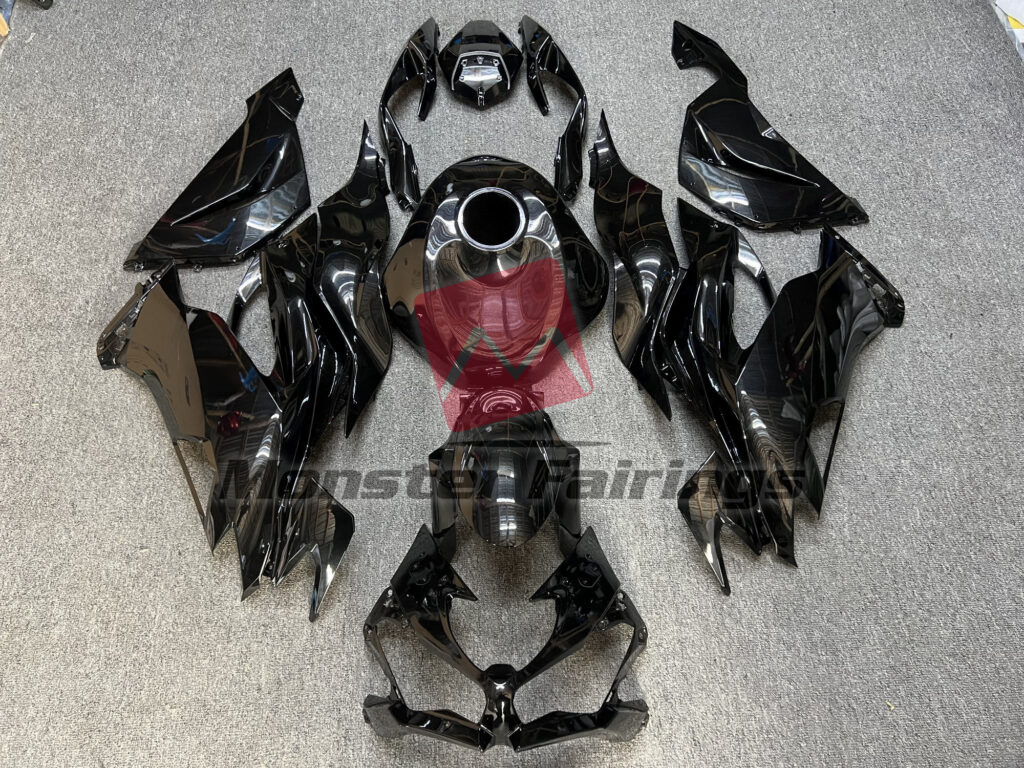 Kawasaki ZX6R 2019 - 2023 Gloss Metallic Black ABS fairings - custom motorcycle bodywork kit by Monster Fairings
