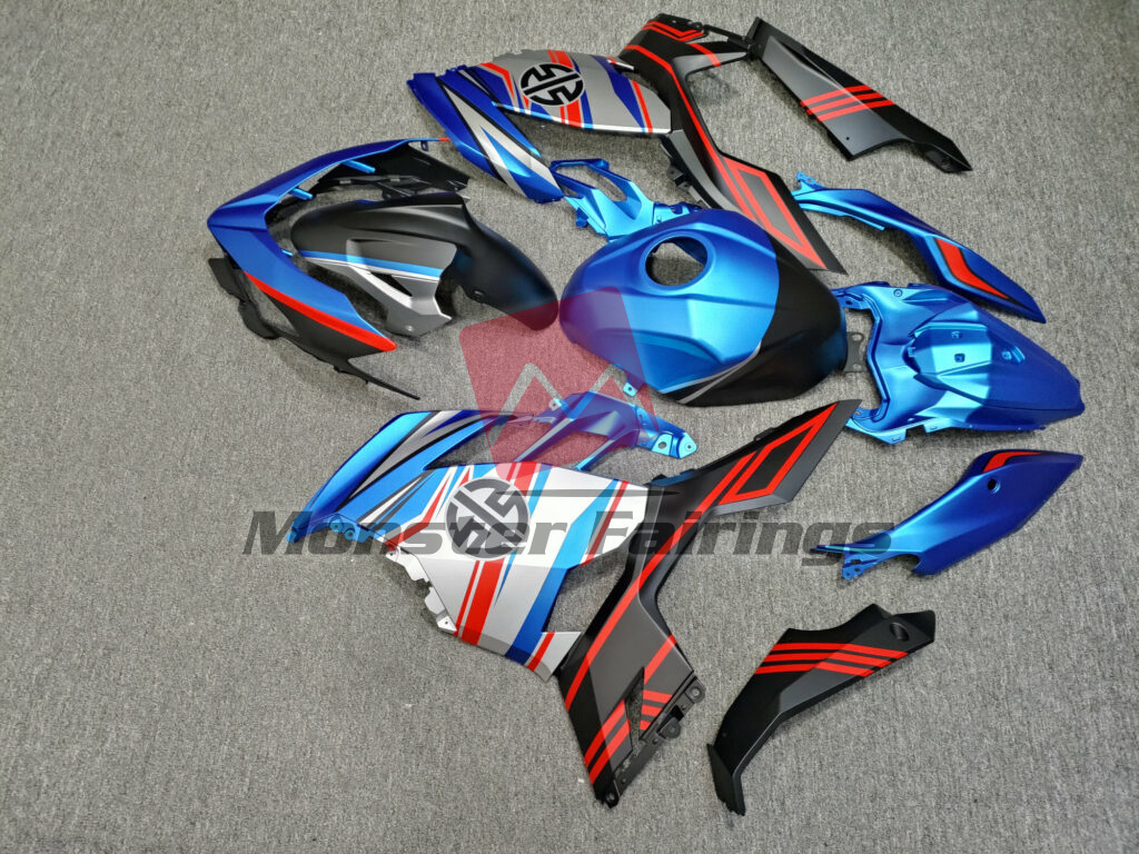 2018 - 2024 Kawasaki Ninja 400 Matte Blue & Black Silver OEM Style fairing set - ABS injection, custom painted by Monster Fairings