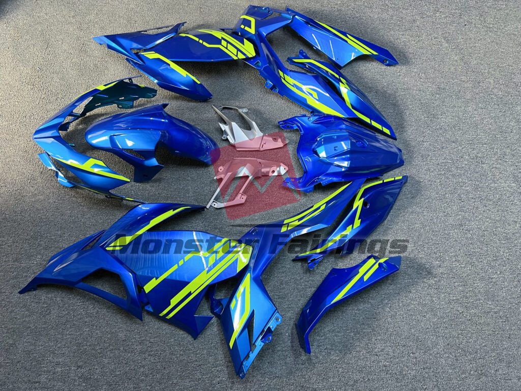 Monster Fairings ABS fairing kit for Kawasaki Ninja 400 2018 - 2024 - Gloss Blue High Vis Yellow, precise OEM fit