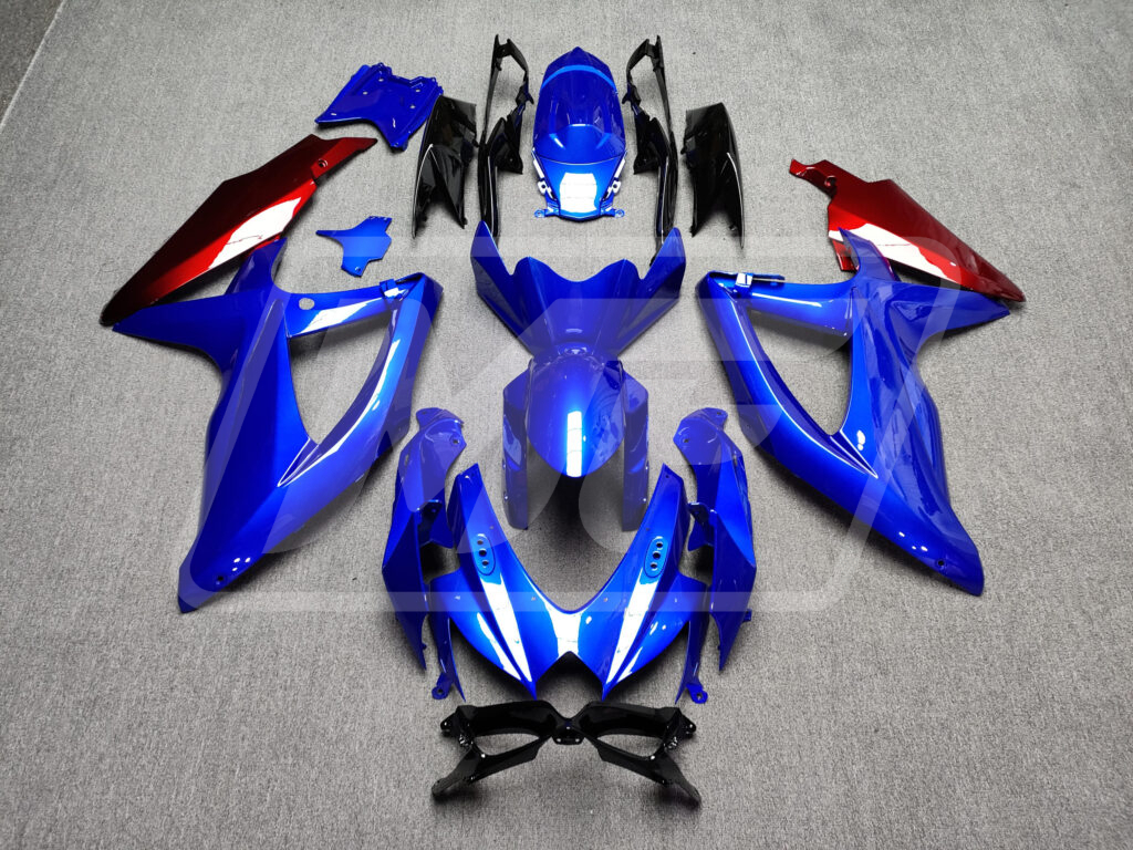 Suzuki GSXR 600 - 750 2008 - 2010 Gloss Deep Blue Red & Black ABS fairings - custom motorcycle bodywork kit by Monster Fairings