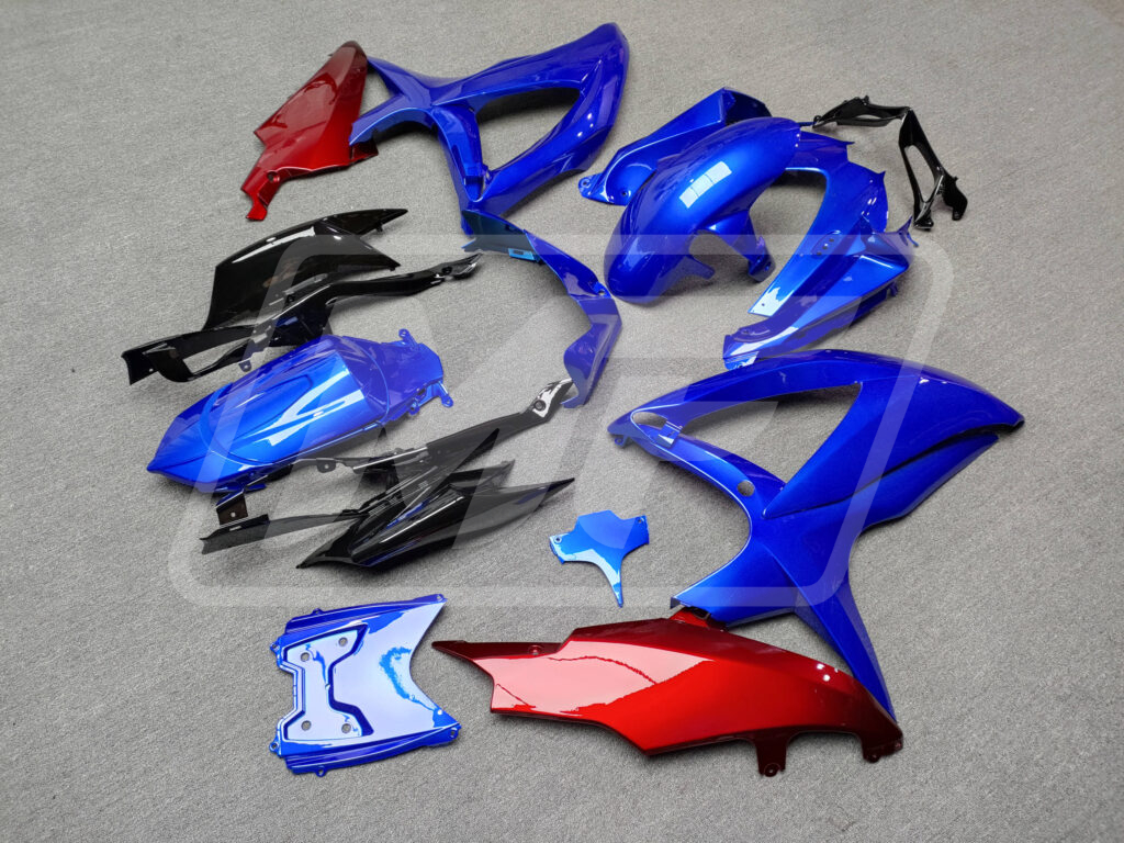 2008 - 2010 Suzuki GSXR Gloss Deep Blue Red & Black fairing set - ABS injection, custom painted by Monster Fairings