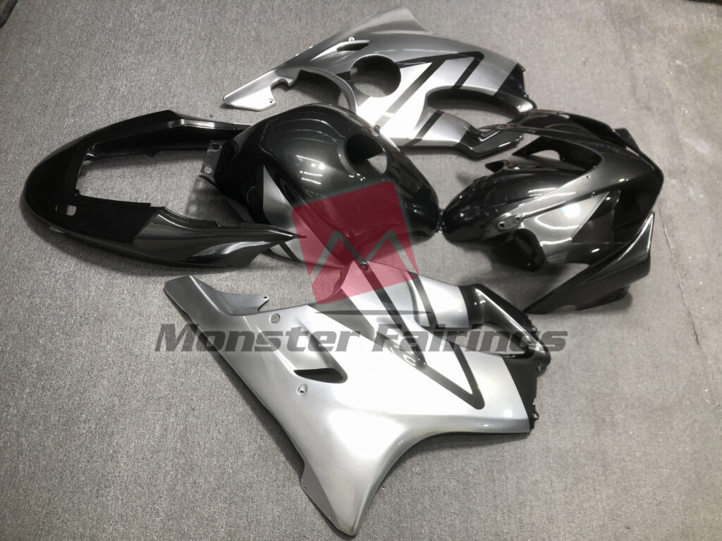 2004 - 2007 Honda CBR600 F4i Black Silver fairing set - ABS injection, custom painted by Monster Fairings