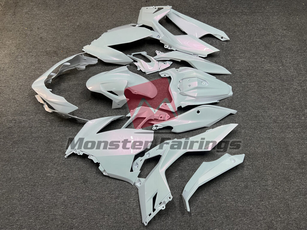 2018 - 2024 Kawasaki Ninja 400 Special White fairing set - ABS injection, custom painted by Monster Fairings